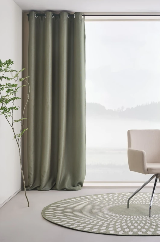 JOTEX Shadow Eyelet Blackout Eyelet Curtains 140 x 220 cm Olive Green (Pack of 1)