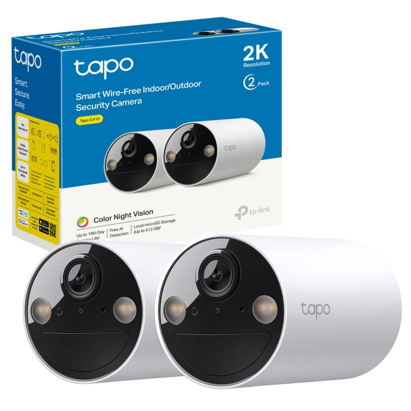 Tapo C410(2-pack) (Renewed) 2K Smart Security Camera Outdoor Wireless, Battery-Powered, Rechargeable, 100% Wire-Free, Indoor-Outdoor Use, Maintenance-Free, Full-Color night view, Weatherproof