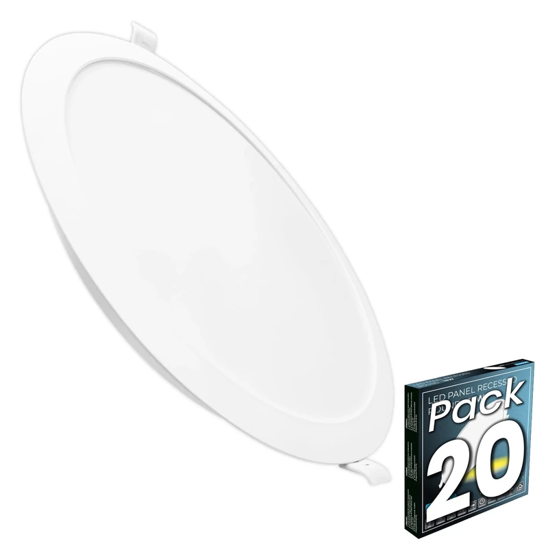 LED ATOMANT Pack of 20 x LED Downlight Round Panel 220mm 18W, Cool White (6500K), Cut 190-205mm, 1650 Lumens, Integrated Driver, for Ceiling Kitchen Bathroom