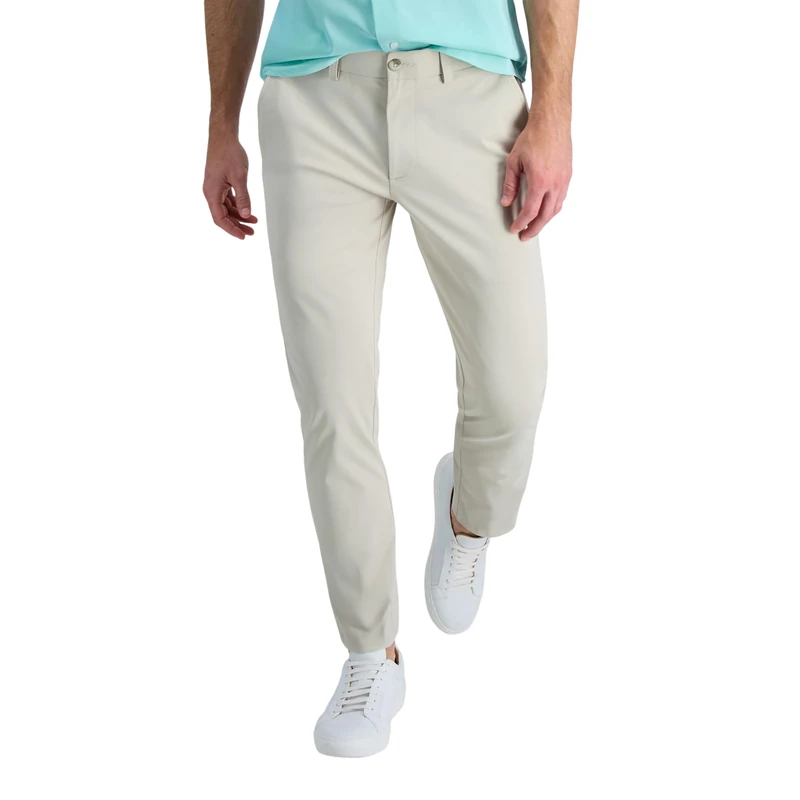 Haggar Men's Sport Travel Performance Straight Fit Flat Front Casual Pant, Sand, 36W x 30L