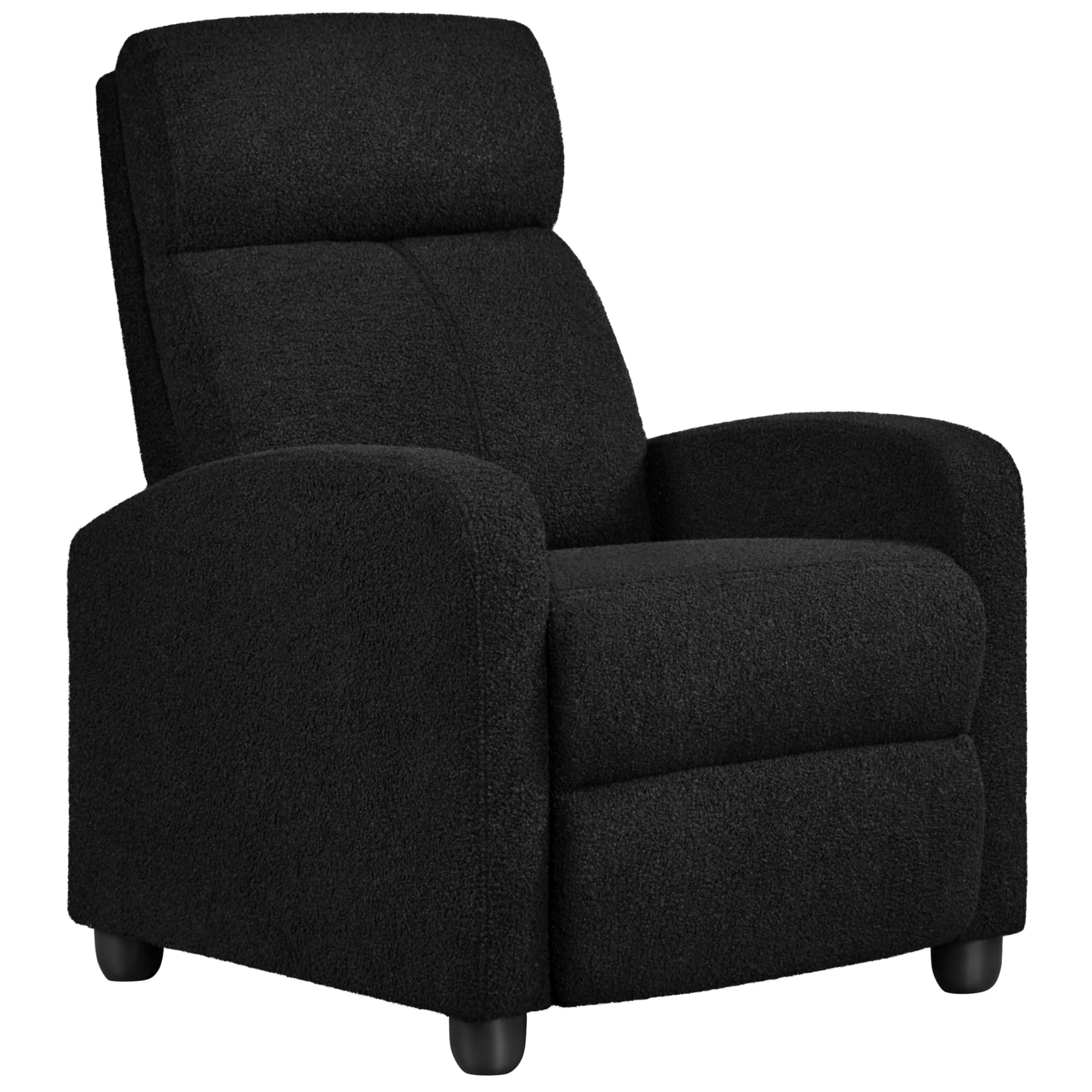 Yaheetech Recliner Armchair Single Padded Seat Boucle Fabric Sofa Lounge Home Living Room Theater Adjustable Leg Rest and Reclining Functions Black