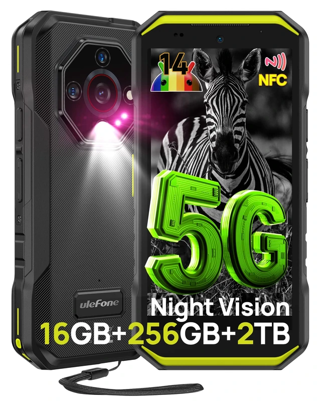 Ulefone Armor X32 Pro 5G Rugged Smartphone, 16GB+256GB/2TB, 64MP+25MP Night Vision 5.65" Corning Gorilla Glass Upgradable to Android 15, NFC 3-Card Slot Waterproof Outdoor Tough Phone Green