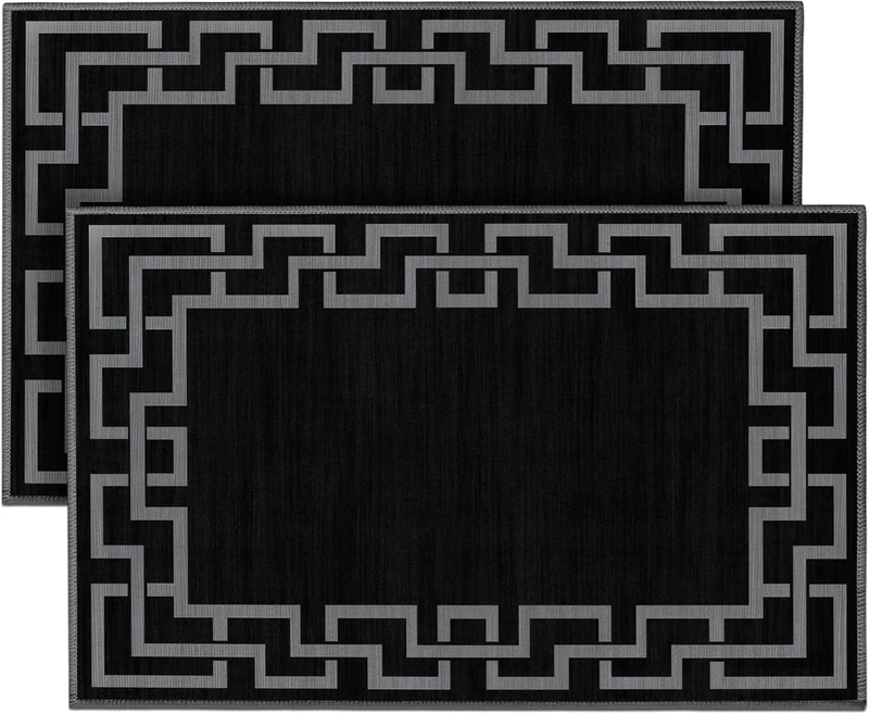 Hafaa Door Mats 80 x 150 cm 2 Pack Ava Grey Mats for Kitchen Outdoor Indoor Doormats Non Slip Dirt Trapper Heavy Duty Floor Mat Printed Super Absorbent Front Doormats (Nico Black)