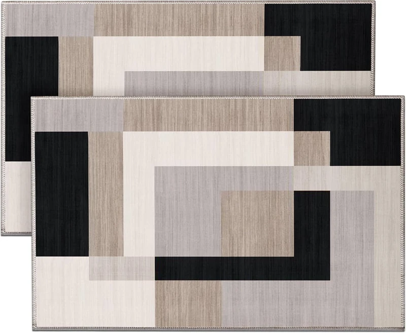 Hafaa Door Mats 80 x 150 cm 2 Pack Mats for Kitchen Outdoor Indoor Doormats Non Slip Dirt Trapper Heavy Duty Floor Mat Printed Super Absorbent Front Doormats (Milo Neutral)