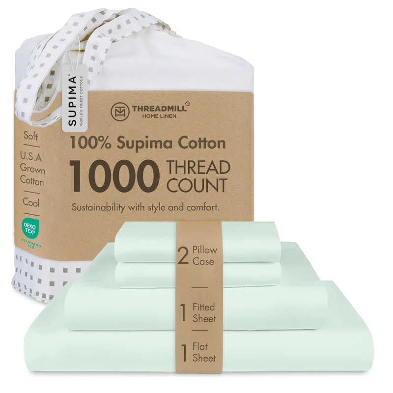 Threadmill 1000 Thread Count Supima Cotton Queen Sheet Set, Sateen, 4-Piece