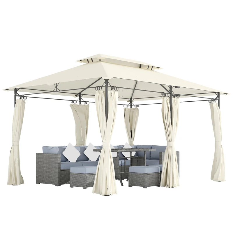 Outsunny 3 x 4m Garden Gazebo with Sides, Double Roof Metal Gazebo, White