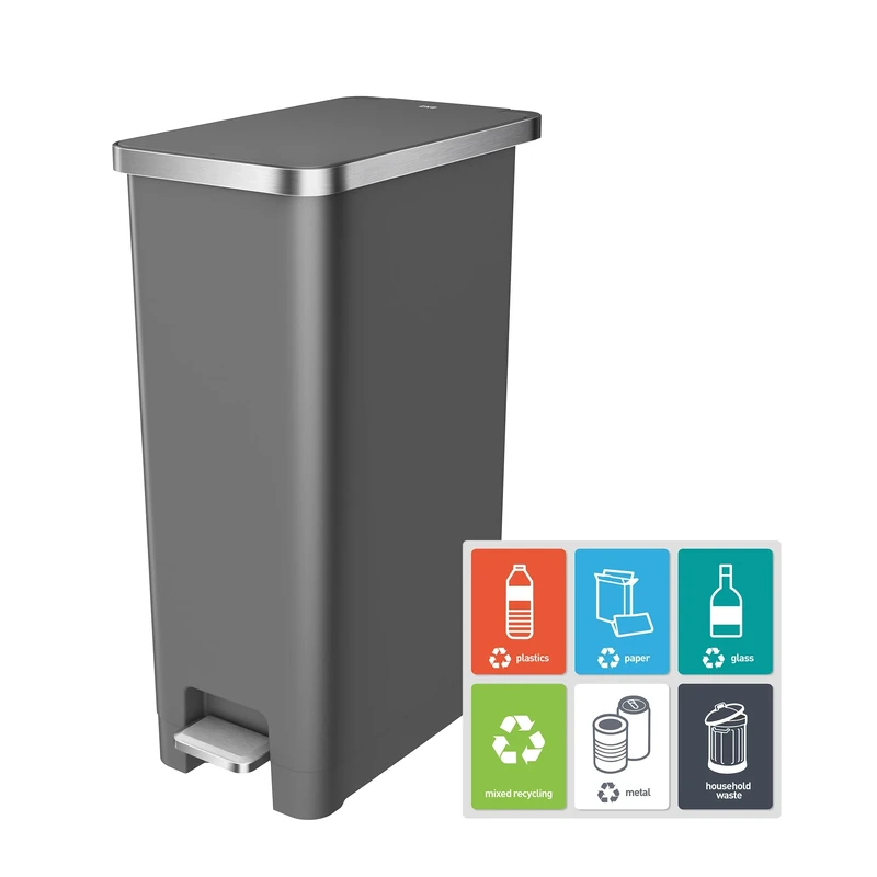 EKO Hana 30L Kitchen Pedal Bin, Rubbish Bin with Soft Close and Stay Close Lid, Perfect for Kitchen & Home, Grey