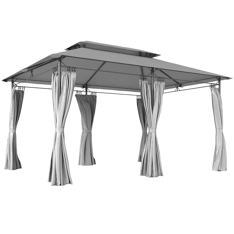 Outsunny 3 x 4m Garden Gazebo with Sides, Double Roof Metal Gazebo, Grey