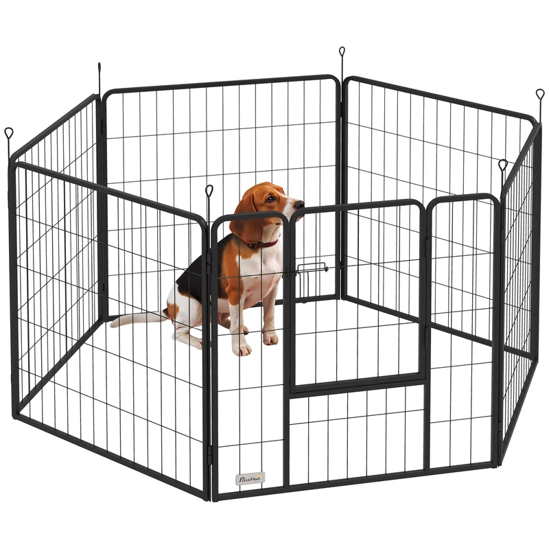 PawHut Dog Pen 6 Panels Puppy Pen Heavy Duty Pet Playpen for Indoor Outdoor for Dogs, Rabbits, Ducks 80cm High