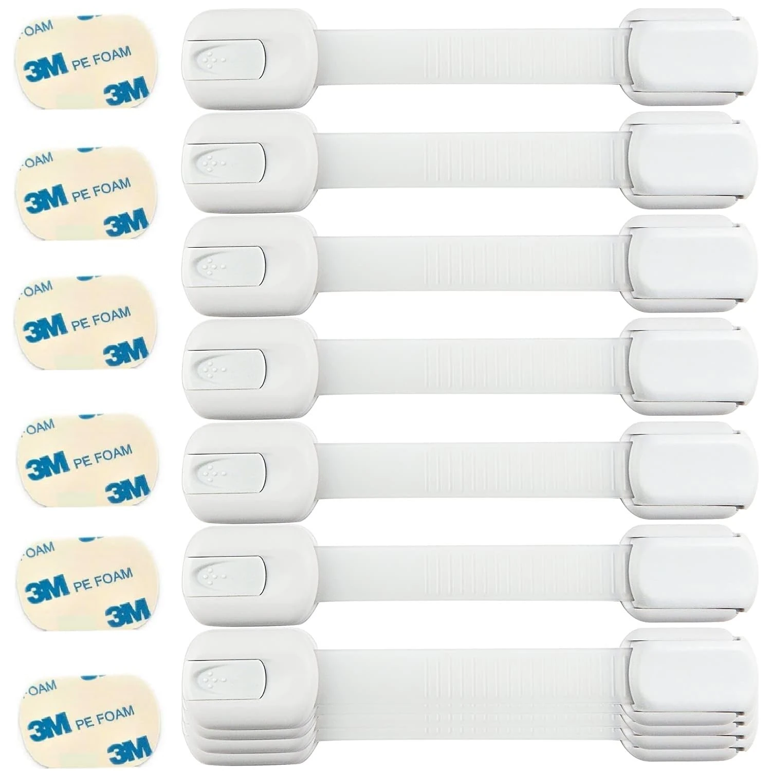 Cheeky Monkey® (10 Pack) with 3M Adhesive Premium Child Locks for Cupboards, Child Proof Drawer Locks, Cabinet Locks Baby Proofing with No Drilling, Adjustable, Cupboard Locks for Children