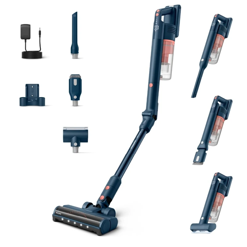 Philips SpeedPro Max Cordless Vacuum Cleaner 5000 Series, Flex Tube, Powerful suction, 60min runtime, Nozzle with LED lights, Pet Nozzle, Crevice & Combination tools, Display (XC5243/10)