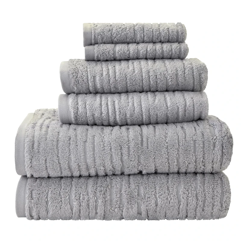 SKL Home Cloud Soft 6 Pc Towel Set for Bath & Gift, Gray