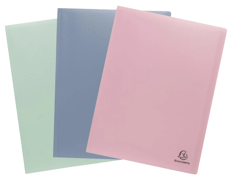Exacompta - Ref 88439E - Box of 12 Autentik Document Sleeves - 40 Grained Pockets - 80 Sheets - for A4 - Size 24 x 32 cm - Cover Made of Soft Recycled Polypropylene - 3 Assorted Colours