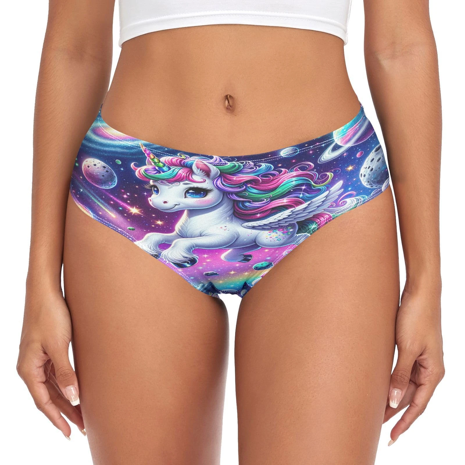 RPLIFE Cute Cartoon Unicorn in Galaxy Space Women’s Panties, Underwear Women Comfort, Stretch Panty, Soft Underwear, Cute Cartoon Unicorn in Galaxy Space, XS