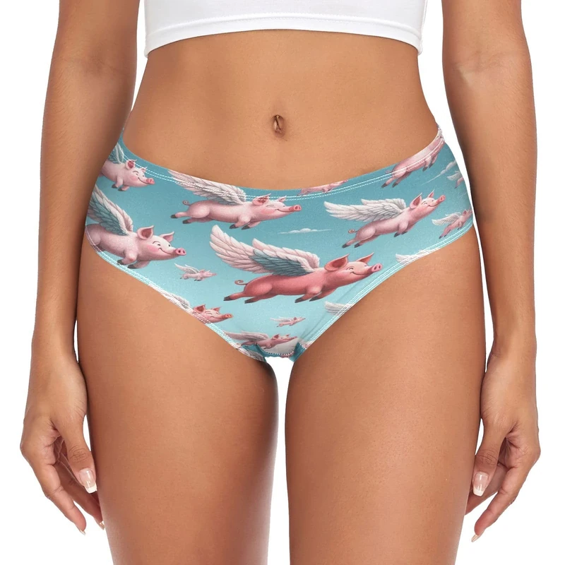 RPLIFE Cute Cartoon Unicorn in Galaxy Space Women’s Panties, Underwear Women Comfort, Stretch Panty, Soft Underwear, Flying Pigs, XS - Image 1