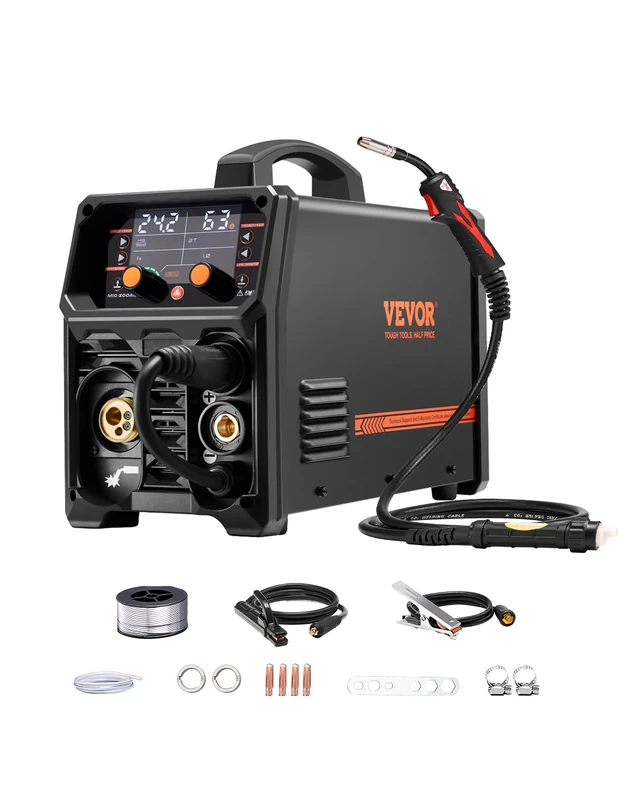 VEVOR 200A MIG Welding Machine Portable Gas Free MIG Welding Machine MMA Lift AU TIG 5 in 1 with IGBT Inverter Technology, LCD Display, TIG Lift Torch Not Included
