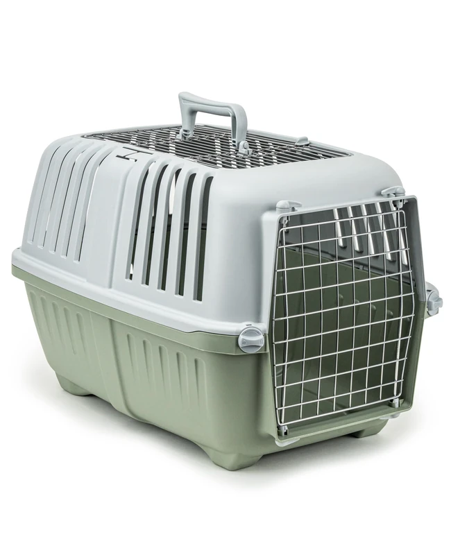 lionto Plastic Pet Transport Box with Metal Grid - 58.5x35.5x40 cm - Image 1