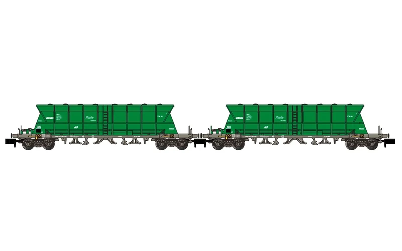 ARNOLD HN6670 Renfe Mercancías, 2-Unit Pack 4-Axle Hopper Wagons Faoos, Green, EpV-VI Freight Wagons