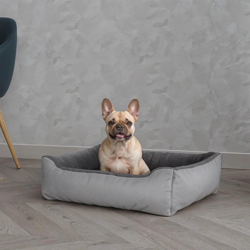 Italian Bed Linen Love Reversible Bed for Dogs and Cats, Light Grey, 62 x 50 x 17 cm