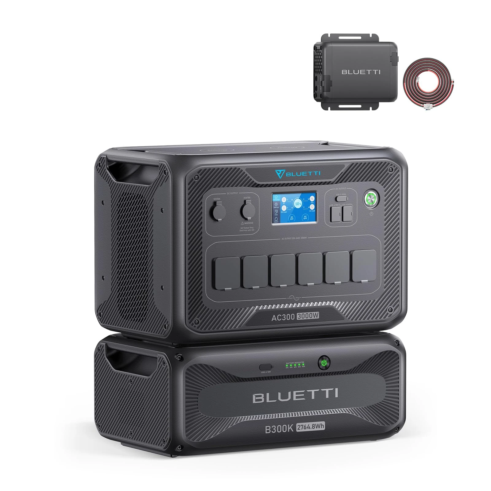 BLUETTI AC300 & B300K Power Station with Charger 1, 2764.8Wh Power Supply, 560W Alternator Charger, 7 AC Outlets (6000W Peak), 4.7H Full Charge via Car, Perfect for Road Trips, RVs and Home Backup