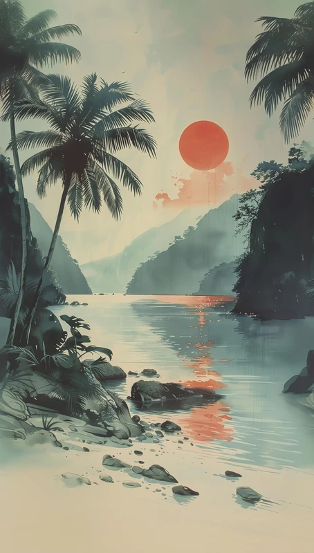 Livingwalls Hot Spots Photo Wallpaper Beach 1,59 m x 2,80 m - Green, Orange - Bay Wallpaper - 790165