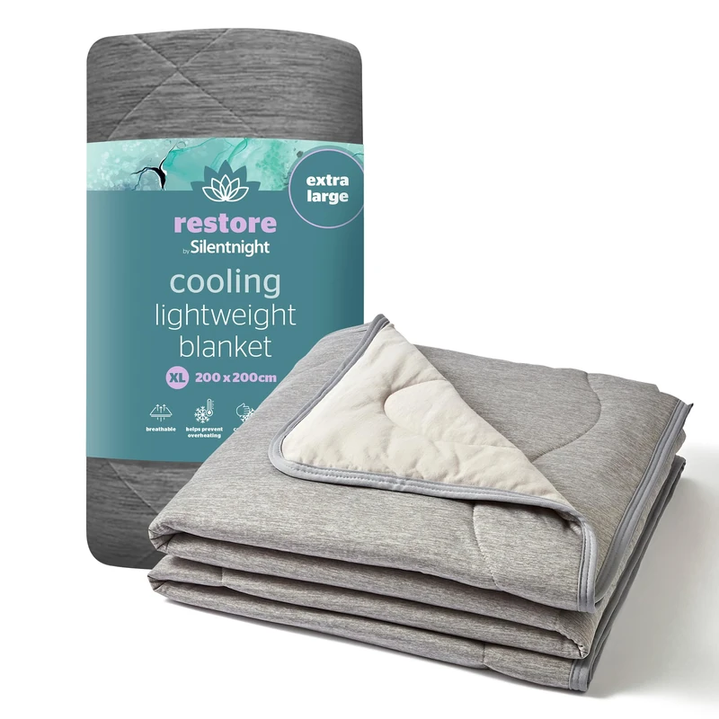 Silentnight Restore Cooling Lightweight Blanket - Comfortable Breathable Cool Feeling for Night Sweats Hot Flushes Menopause - Summer Throw for Sofa & Bed Prevents Overheating Fabric, XL, Grey - Image 1