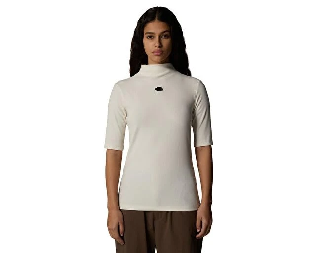 The North Face Women's S/S Mock Neck Slim T-Shirt White Dune S