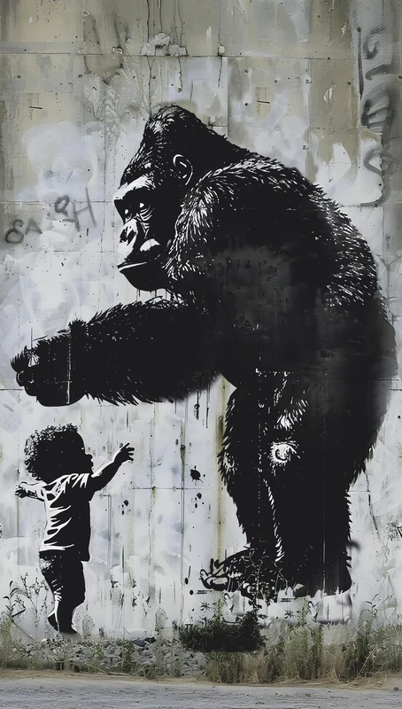 Livingwalls Hot Spots Photo Wallpaper Animals 1,59 m x 2,80 m - Blue, Grey, Black - Gorilla Wallpaper - 790162