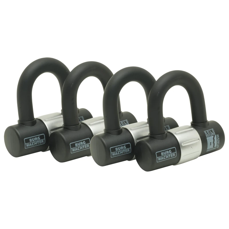 Burg Wächter 100D Quadra Sold Secure Gold Keyed Alike U Lock Quad Pack, Black