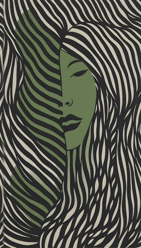 Livingwalls Hot Spots Photo Wallpaper Waves 1,59 m x 2,80 m - Cream, Green - Abstract Woman Wallpaper - 790164