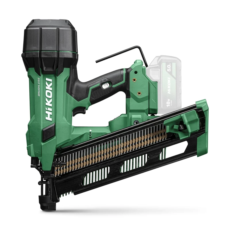 HiKOKI Cordless Strip Nailer 21° - 18V 50-90mm Nails - Compact, Lightweight, Powerful, LED Light, Brushless Motor, Air Spring Drive, Tool-Free Depth Adjustment - Includes System Case