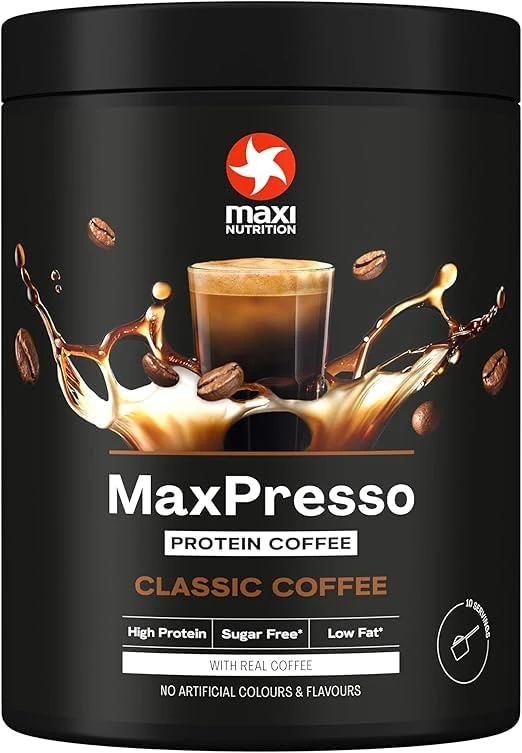 MaxiNutrition MaxPresso Coffee Classic, Protein Coffee, Whey Protein Powder, 22 g Protein per Serving, Sugar-Free & Low-Fat, Mix Warm or Cold