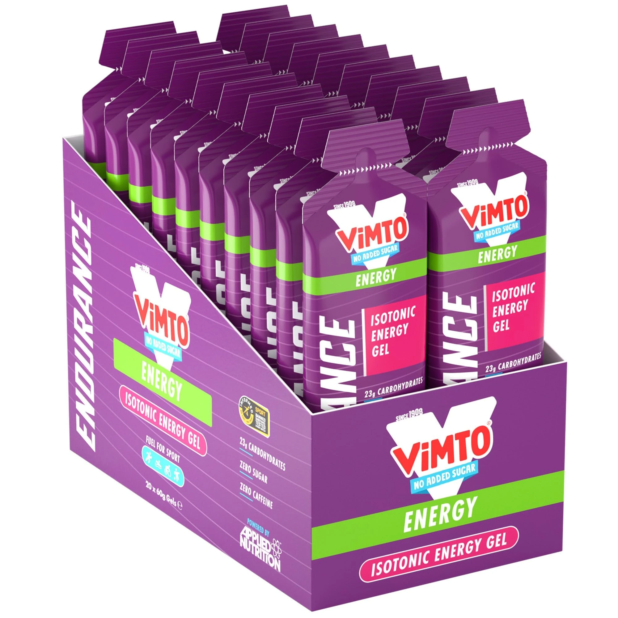 ISOTONIC | Caffeine Free Vimto Energy Gels | Performance-Enhancing Formula | Zero Fat Zero Sugar | 23g Carbohydrates (Pack of 20 x 60g) (Vimto)