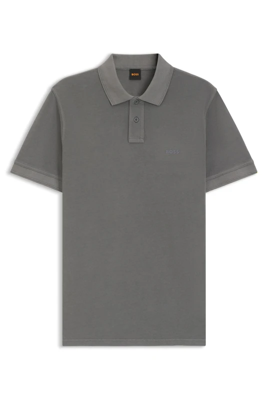BOSS Men's Prime Cotton Pique Polo Shirt with Logo Print, Open Grey, XXL