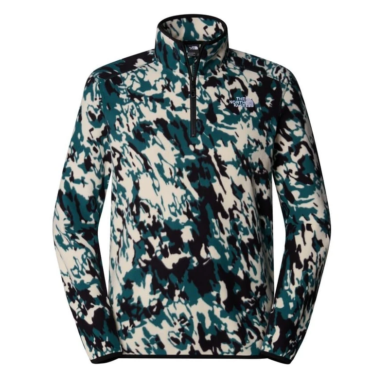 The North Face Men's 100 Glacier Printed 1/4 Zip Sweatshirt, Deep Nori Trail Grid Pr, XS