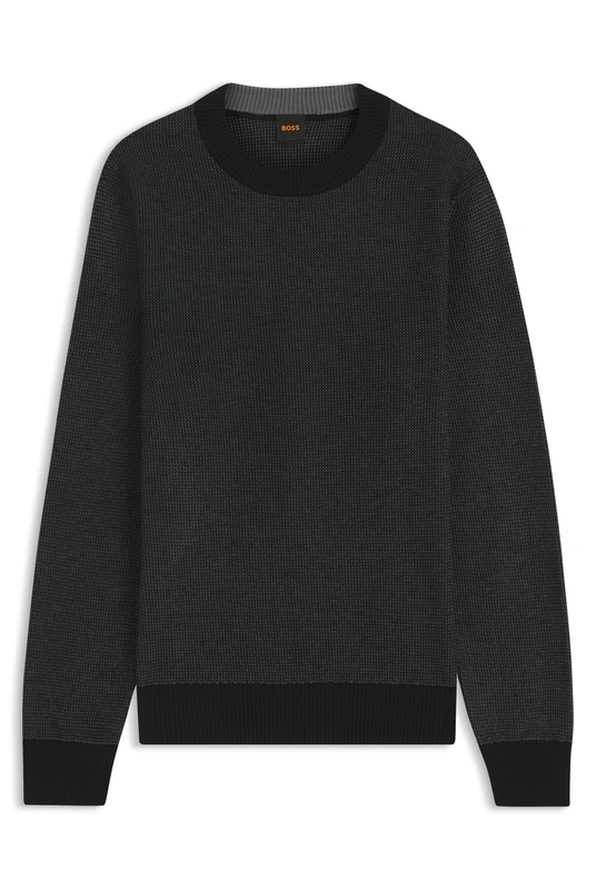 BOSS Mens Klapok Cotton-Blend Sweater with Two-Tone Structure Black