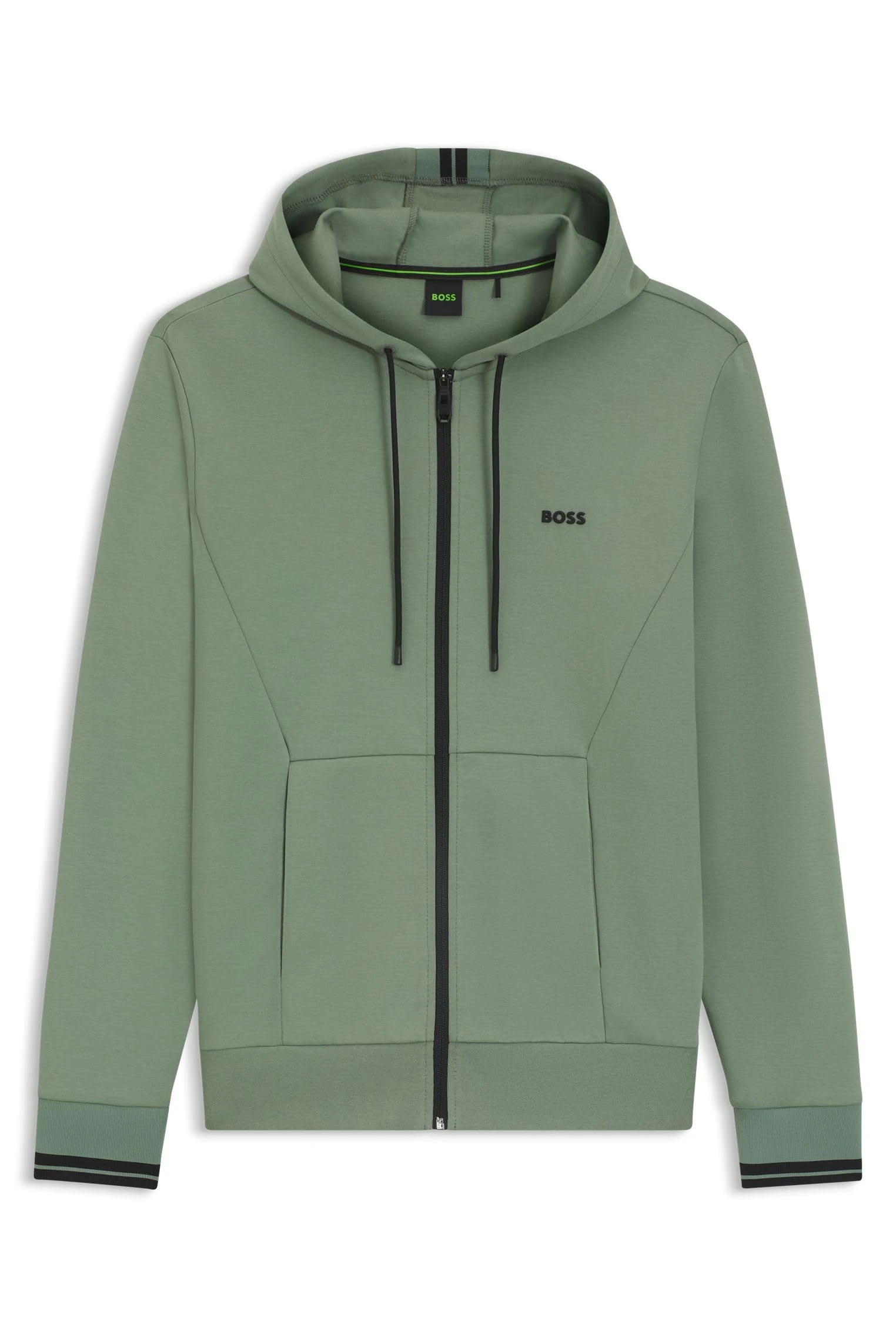 BOSS Mens FZ Hoodie Zone Cotton-blend zip-up hoodie with stripe details