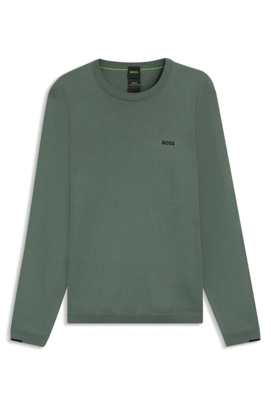 BOSS Mens K Ever-X CN Cotton Sweater with Contrast Details