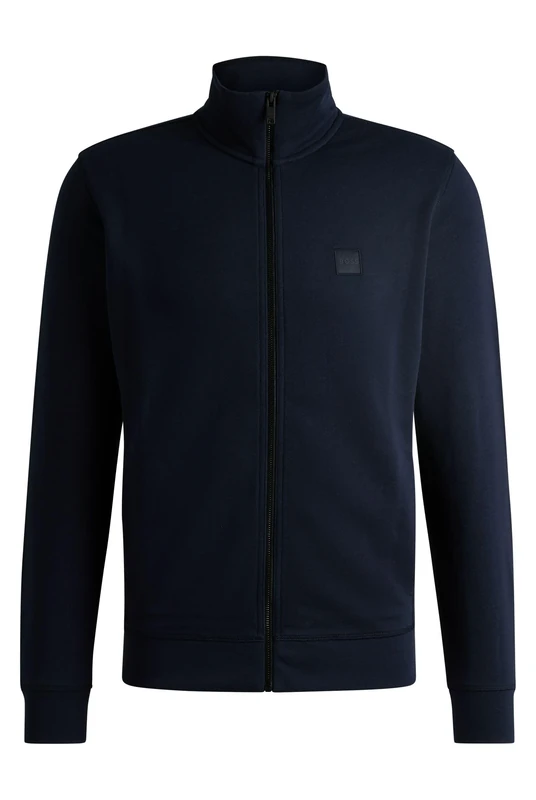 BOSS Men's Zestart Cotton Terry Jacket with Zip and Logo Patch, Light/Pastel Blue, 5XL