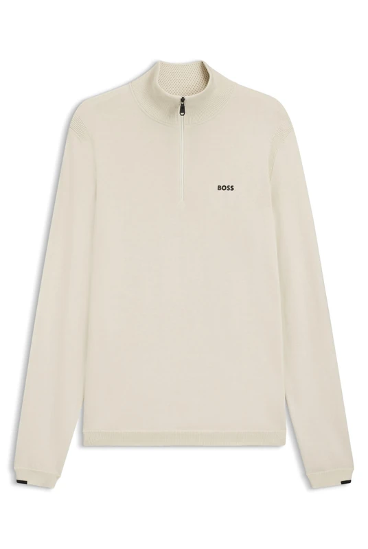 BOSS Mens K Ever-X QZ Zip-Neck Cotton Sweater with Logo Print