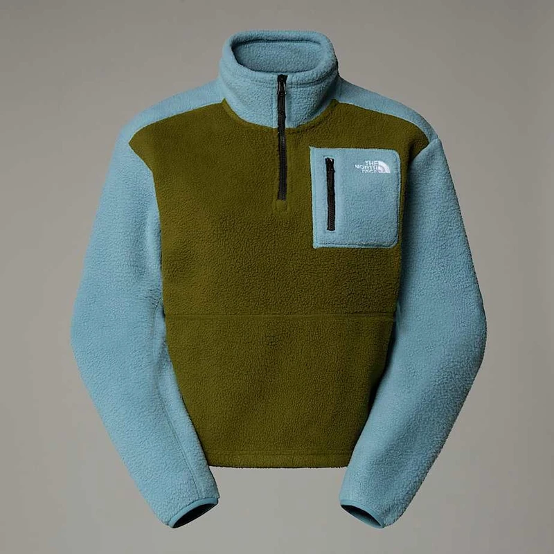 The North Face Women's Yumiori 1/4 Zip Sweatshirt, Forest Olive/Shallow Bl, L