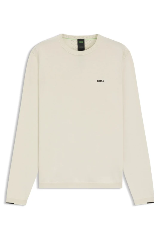 BOSS Mens Crew Neck Jumper Open White M