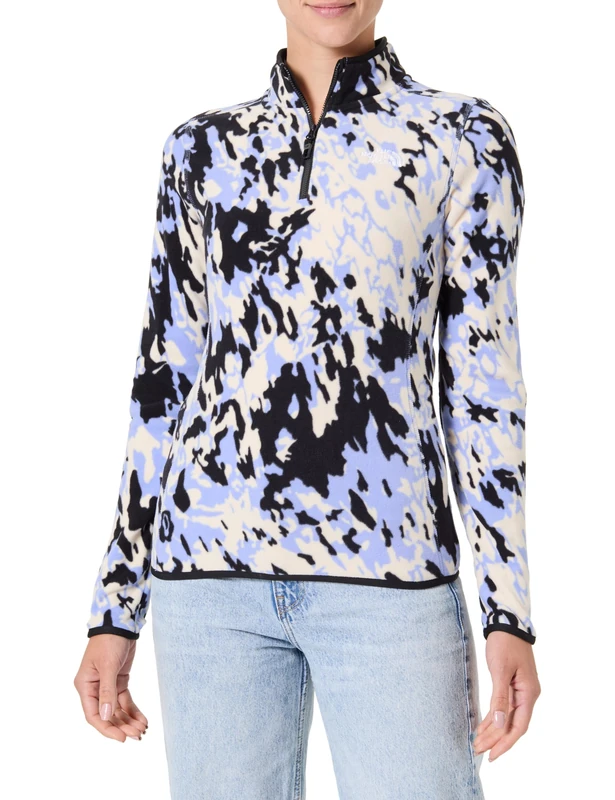 The North Face Women's 100 Glacier Printed 1/4 Zip Sweatshirt, Virtual Blue Trail Grid, S