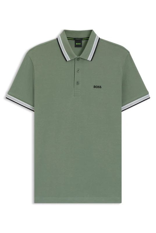 BOSS Mens Paddy Contrast-Logo Cotton Pique Polo Shirt