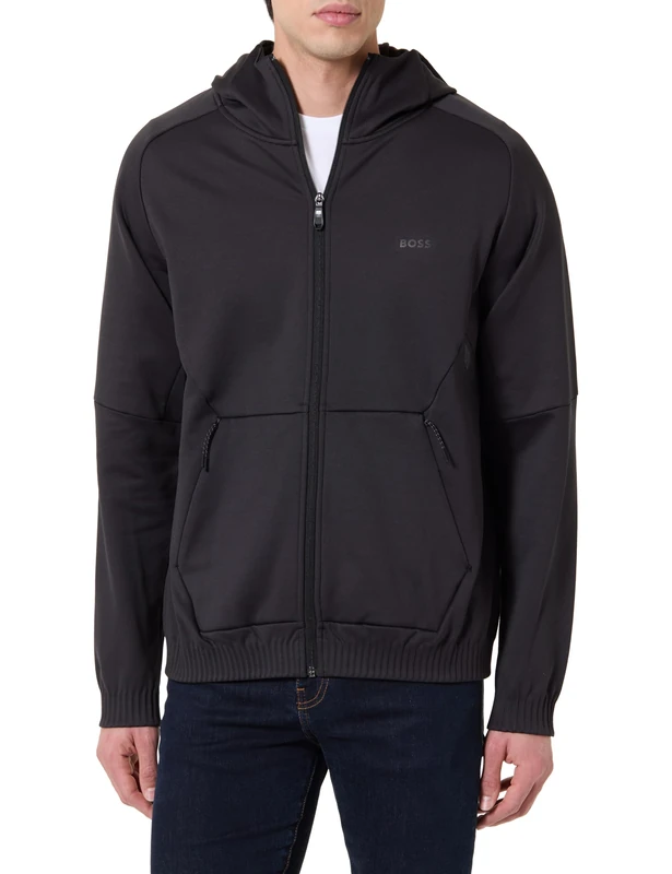 BOSS Sw_Civic Hooded FZ Sweatshirt, Black 001, L for Men, Black 001, L