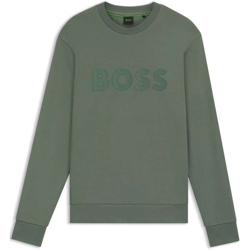 BOSS Men's Salbo Stretch Cotton Sandwich Logo Sweatshirt, Open Green, XXL