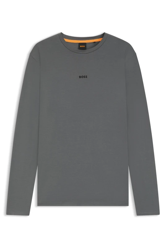 BOSS Mens TChark Long-Sleeved Stretch-Cotton Logo T-Shirt - Image 1
