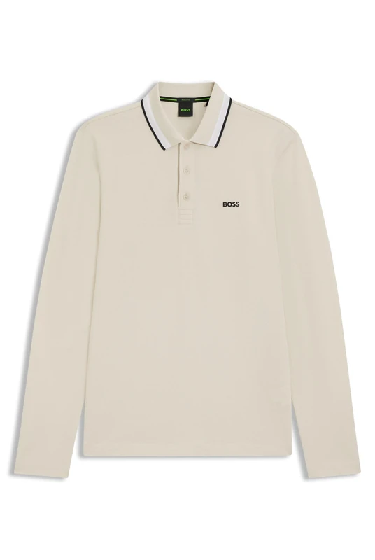 BOSS Mens Plisy Cotton-piqué Polo Shirt with Contrast Logo