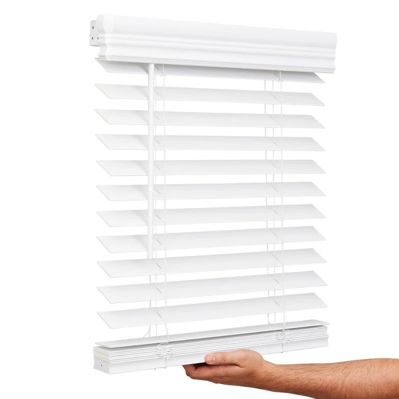 Lotus & Windoware Cordless, 2 Inch Faux Wood Blind, 20" Wide x 60" Long, Window Blinds, Blinds & Shades, Blinds for Indoor Windows, Embossed, Bright White, (Actual Size - 19.5" x 60")