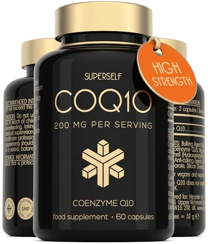 CoQ10 Supplement - Coenzyme Q10 High Strength 200mg - 60 Capsules - Heart Health & Antioxidant - Vegan Naturally Fermented Ubiquinone - Co Enzyme CQ10 High Absorption - 2 x Bottles